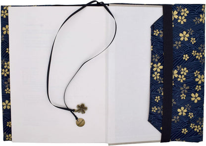 BLBMH A5 Book Cover for Paperbacks Adjustable Fabric Book Jacket Cover Protector Fit for 5.5x8.3 inch Hardcover Softcover Book Novels Notebook -Blue Cherry Blossoms 8.3in