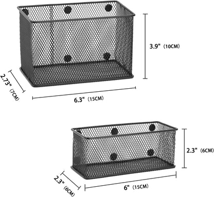 Neudeco Locker Shelf Organizer, Magnetic Pencil Holder, Metal Storage Basket for Whiteboard, Refrigerator, Ideal Cabinet for School, Black (Pack 3M)