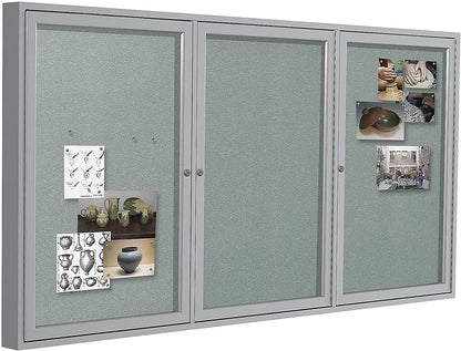 Ghent 36"x72" 2-Door Outdoor Enclosed Vinyl Bulletin Board, Shatter Resistant, with Lock, Satin Aluminum Frame - Silver (PA33672VX-193), Made in The USA