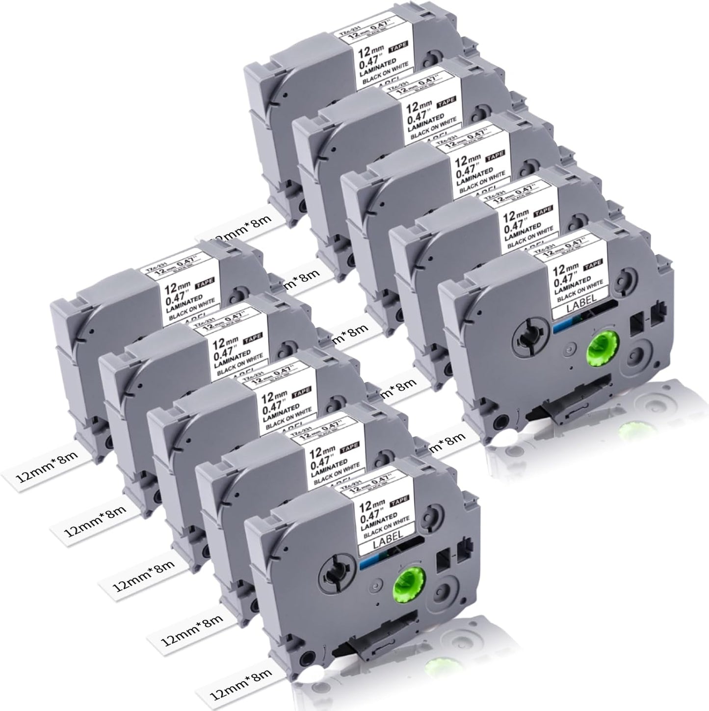 TZe-231 12mm 0.47 Laminated White Tape TZe Compatible with Brother P Touch Label Tape 12mm Label Maker Tape TZe231 Black on White for Brother PT-H110 PTD210 D220 D400 D460 D600 10 Packs