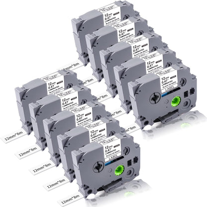 TZe-231 12mm 0.47 Laminated White Tape TZe Compatible with Brother P Touch Label Tape 12mm Label Maker Tape TZe231 Black on White for Brother PT-H110 PTD210 D220 D400 D460 D600 10 Packs