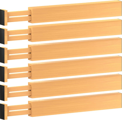 Large Kitchen Drawer Organizer - Expandable Bamboo Drawer Dividers (17" - 21.5") - Adjustable Separators for Kitchen, Clothes, Dresser, Bedroom, Bathroom, and Desk Drawers - 6 Pack