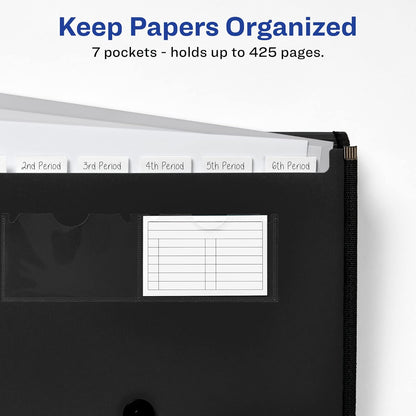 Avery Expanding File Folder Organizer, 7-Pocket Accordion File Organizer, Black, Holds 425 Letter/A4-Size Sheets (73550)