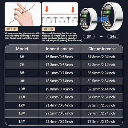 Health Tracker Ring, Smart Health Ring for Women Men with Heart Rate, Blood Oxygen, Sleep Monitor, Steps,Calories, No Subscription Fee, IP68 Waterproof Smart Ring for iPhone & Android (Silver, 12#)