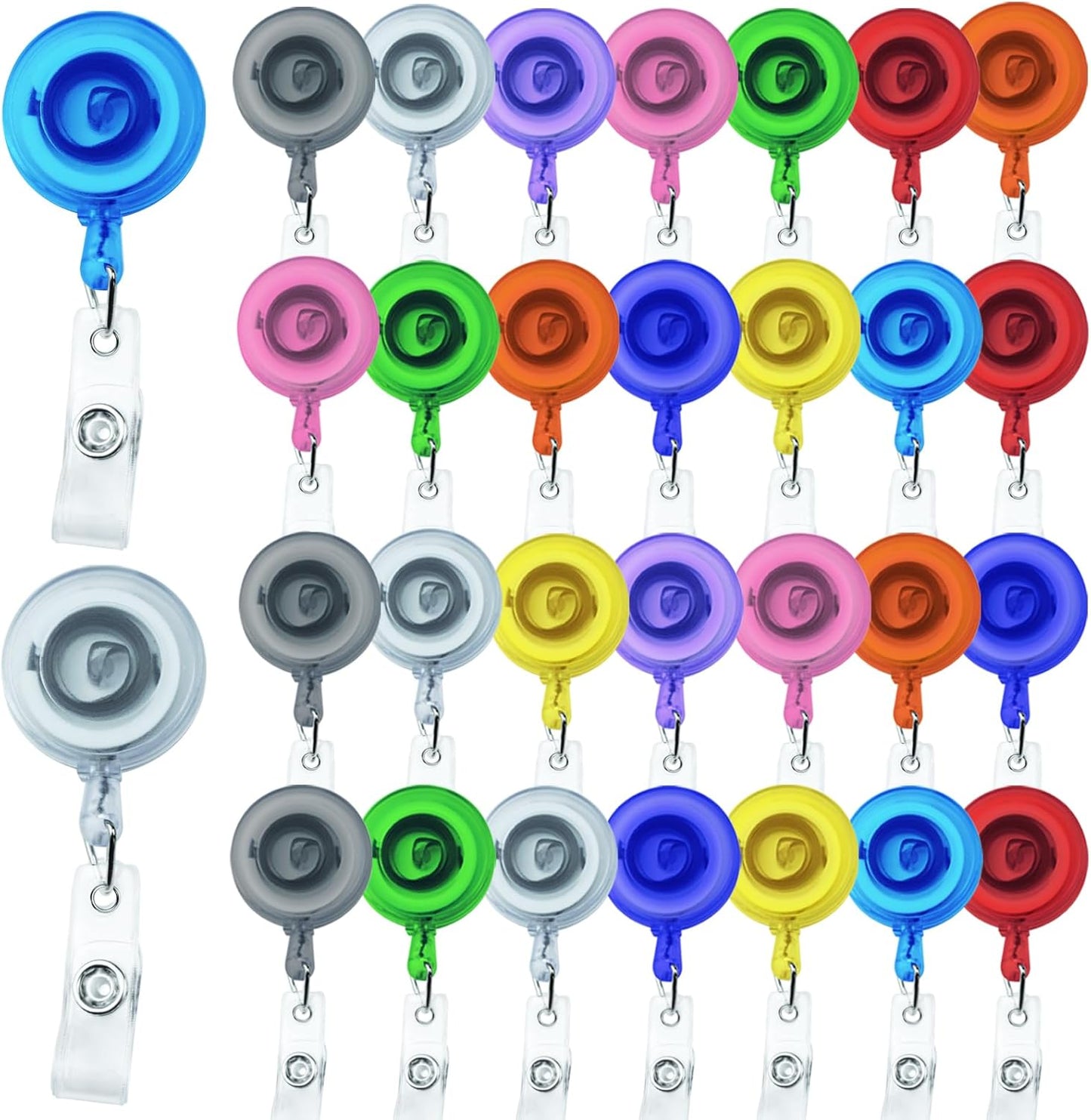 30 Pack Frosted Retractable Badge Reels with 24" Cord, ID Badge Holders Clips for Work, Office, Hospital, Events (Frosted Transparent)