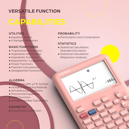 TOVO Scientific Calculator with Graphing Functions, Multiple Modes, 360 Functions, Large Screen, Intuitive Interface for Beginners, High School & Advanced Courses, TS-259 (Developed by CATIGA)