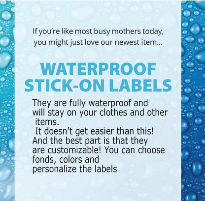 Personalized Waterproof Name Labels Press and Stick Custom Name Stick on Clothing Labels. Customized Up to 3 Lines Great for Camp & Daycare (Sunny)