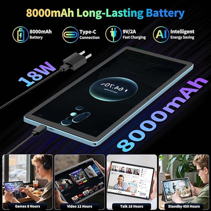 2025 11 inch Tablet, Android 15 Tablets with Keyboard, 24GB+256GB+2TB Expand, Octa-Core, 8000mAh, Tablet PC with 5G/2.4G WiFi, BT5.0, GMS, GPS, 2 in 1 Tablets with Case, Mouse, Stylus(Green Case)