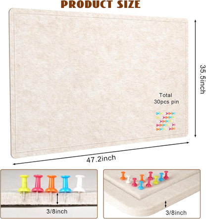Large Bulletin Board, 48 X 36 inches Felt Board Notice Pin Board, 4' x 3'Cork Board Alternative for Wall, Self-Adhesive Vision Board Mood Board Foldable Photo Board with 30 Pushpin (Oatmeal)