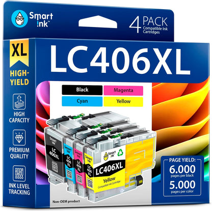 Smart Ink Compatible Ink Cartridges Replacement for Brother LC406 XL LC406XL for Brother Printer MFC-J4335DW MFC-J4535DW MFC-J5855DW MFC-J6555DW MFC-J4345DW XL (4 Pack, Black, Cyan, Magenta, Yellow)