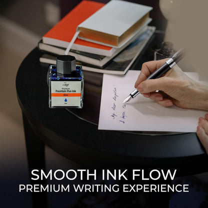 ZenZoi Fountain Pen Ink Bottle - Blue 50ml Bottle - Quick Drying, Smooth Writing, Rich Color - Glass Bottle - Ink for Fountain Pen Bottle (Blue)