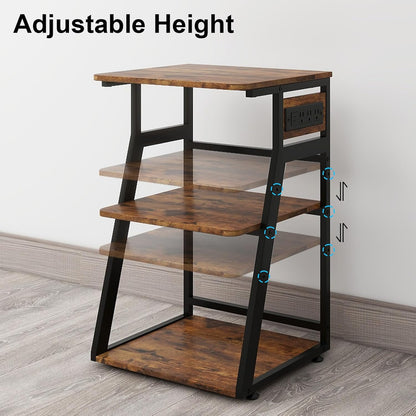 Natwind 19.7"x15.7" Printer Stand,3 Tier Printer Table with Charging Station, Rolling Cart with Adjustable Storage Shelf for Home Office Organization, Stand for Heat Press,3D Printer (Retro)