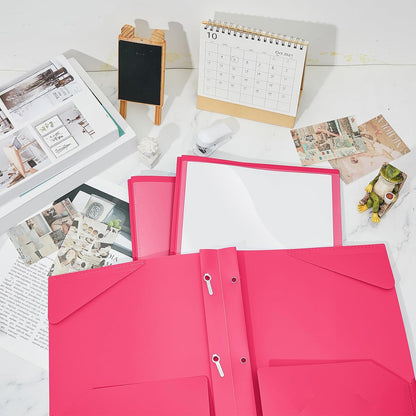 Henoyso 72 Pcs Plastic Folder with Clear Front Pocket and 3 Prong Plastic Folders with Card Slot Pocket Folders with Prongs for School Office (Rose Pink)