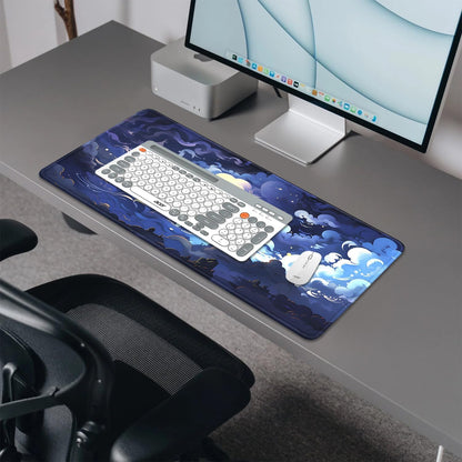 Blue Clouds Mouse Pad,Extended Stars Sky Dark Blue Clouds Mousepad Desk Pad with Stitched Edges,Non-Slip Waterproof Rubber Base Mouse Mat for Office Computer Keyboard Laptop Home(27.5x11.8 in)