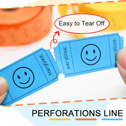 L LIKED 1500 Raffle Tickets Roll, 3 Assorted Colors, 1x2 Inch Smile Ticket for Events, Entry, Class Reward, Parties, Giveaways & Prizes (Yellow, Orange, Blue)