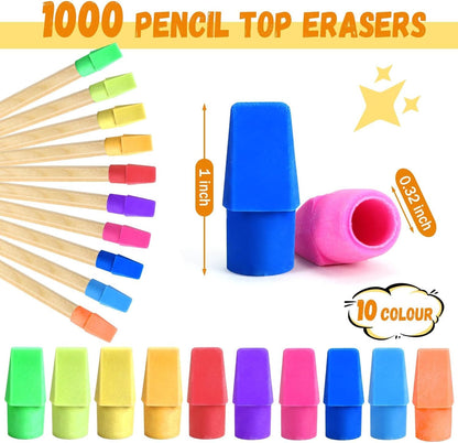 PRALB 1000PCS Pencil Top Eraser Bulk Caps for Pencils,Chisel Shape Erasers Toppers for Party Favors Games Prizes, Pencil Top Erasers Cap for Home School Classroom Office