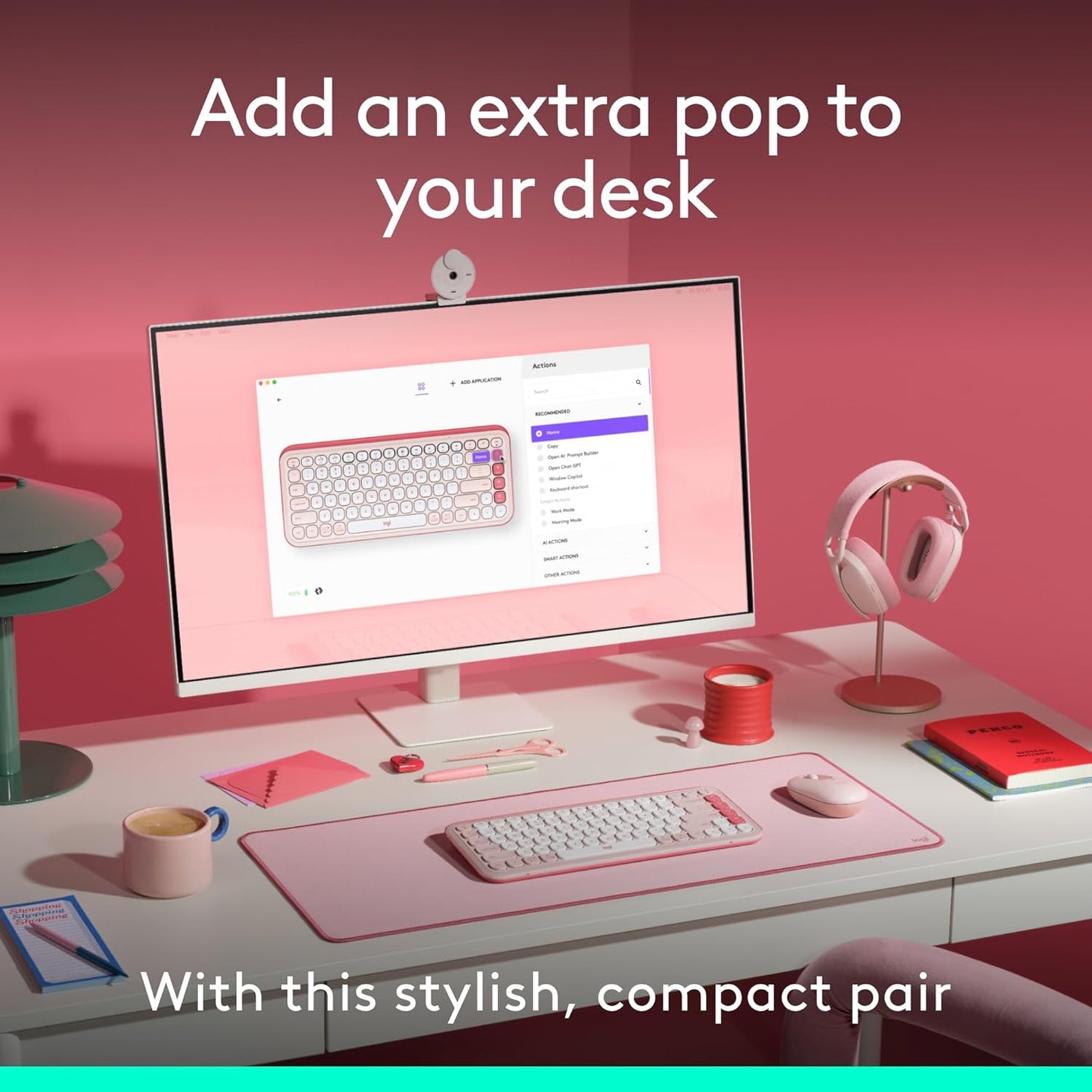 Logitech POP ICON Combo, Bluetooth Keyboard and Mouse Combo, Comfortable Typing, programmable Keys and Buttons, Quiet clicks, Easy-Switch up to 3 Devices - Rose