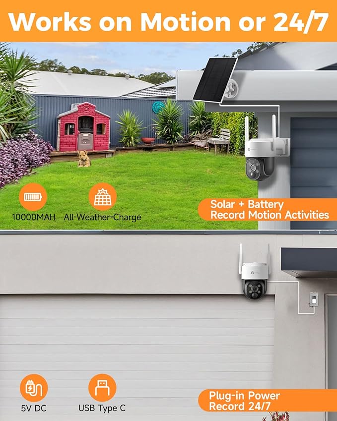 XMARTO 100% Wire-Free Solar PTZ Home Security Camera System Wireless, 4-Set 2K 4MP QHD CCTV Camera Kit + 2PCS Wire-Free Solar Security Camera