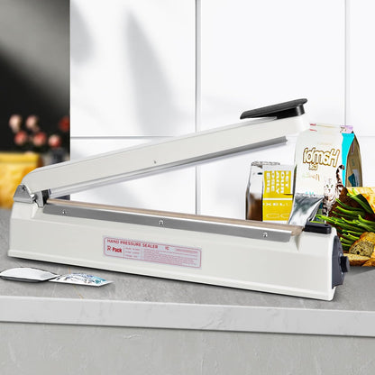 Impulse Heat Sealer with Cutter, Heavy-Duty Bag Sealing & Cutting Machine, 2 Extra Replacements (White, 16-Inch)