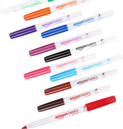 Amazon Basics Low Odor Ultra Fine Tip Dry Erase White Board Markers, Assorted Colors, 12-Pack