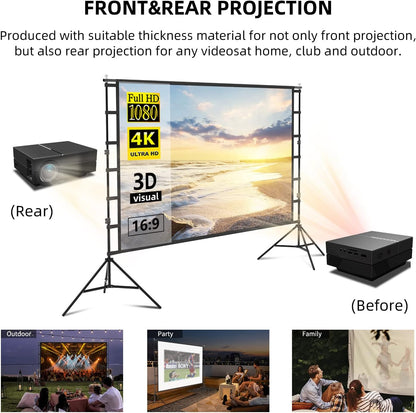 150'' Portable Projector Screen with Stand, 4K HD Outdoor Movie Screen, 10-Year Exchange
