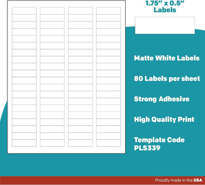 Premium Label Supply White Sticker Return Address Labels – 1.75" x .5" – Laser/Inkjet Compatible – (80 per Sheet), 1000 Sheets – 80,000 Total Adhesive Labels