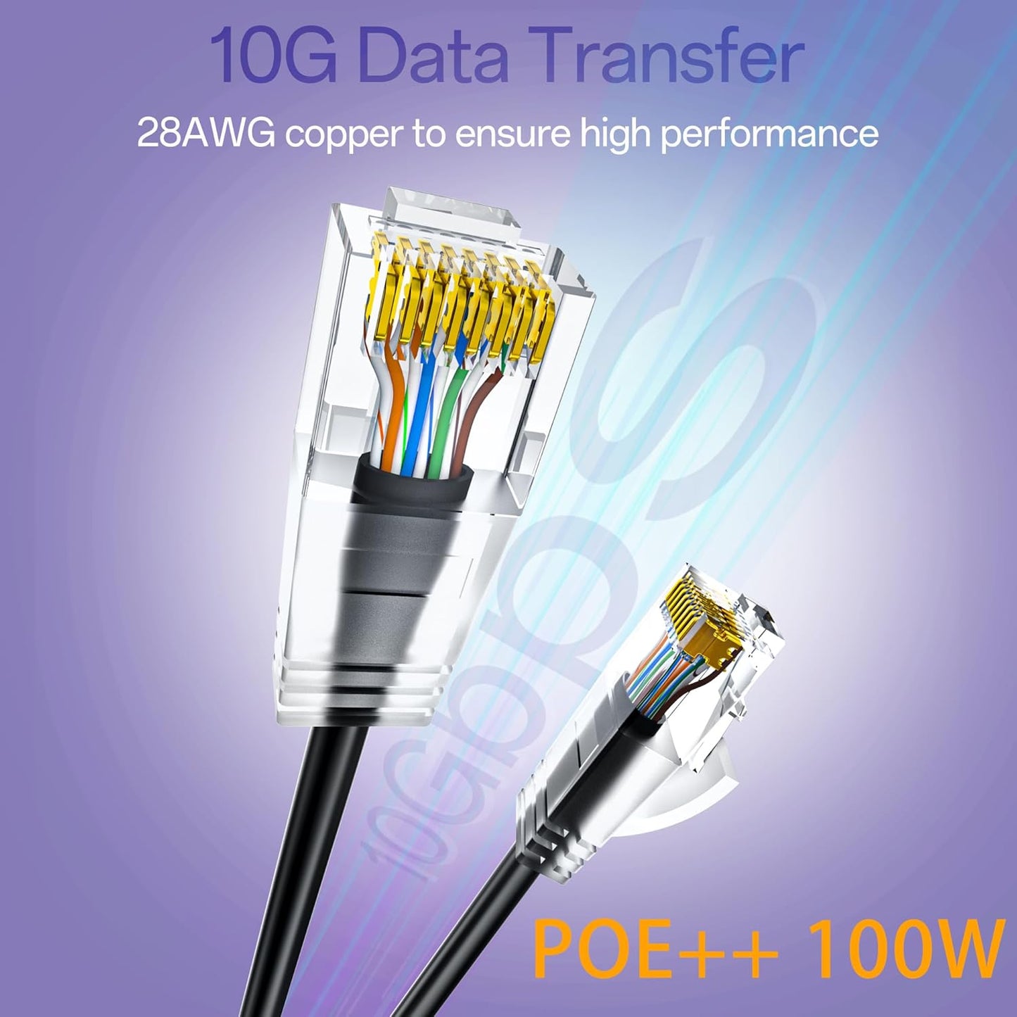 Cat6a Patch Cables 2ft (24 Pack) Slim, Cat6 Ethernet Patch Cable Pure Copper, Flexible Cat 6 Patch Cable 550MHZ 10G, Space-Saving Cat 6A Network Cables for Patch Panel, Black