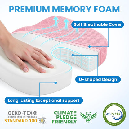TushGuard Office/Car Seat Cushion, Non-Slip Sciatica & Back Coccyx Tailbone Pain Relief Chair Pad, Memory Foam Butt Pillow for Computer Desk, Wheelchair, Driving (Pink, X-Large)