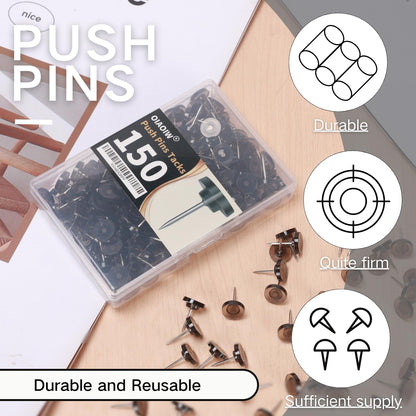 150 PCS Flat Black Push Pins for Wall Clear Thumb Tacks for Walls Flat thumbtacks Push pin for Bulletin Board Shadow Box Display Thumbtack for Cork Board