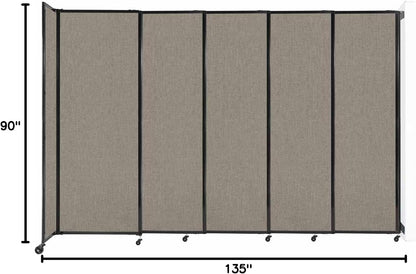 Wall-Mounted Sliding StraightWall Room Divider | Adjustable Widths | Locking Wheels | Room Separator | Up to 11'3" Wide x 7'6" Tall Warm Pebble Fabric Panels