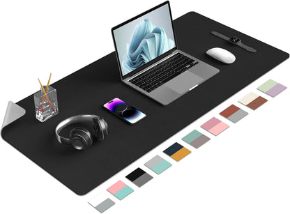Aothia Double-Sided PU Leather Desk Pad - Non-Slip Large Mouse Pad & Desk Mat for Office, Home - Waterproof, Easy to Clean, Durable Dual-Sided Surface (36" x 17", Black)