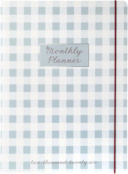 18 Month Planner/Calendar by Graphique, July 2025 – Dec. 2026 Gingham Monthly Planner, Holidays, Notes Pages, 8” x 10”