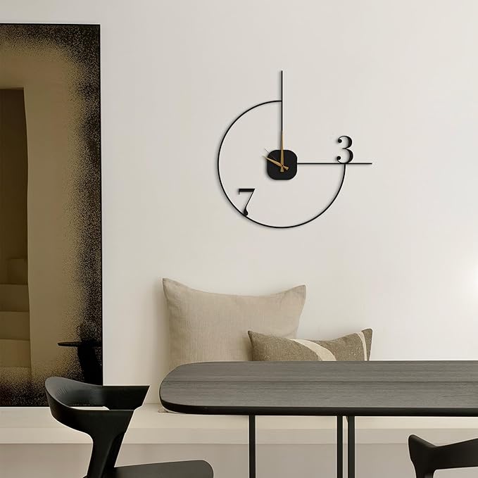 Minimalist Wall Clock 20-Inch – Black Metal, Silent Non-Ticking Quartz, Sleek Contemporary Design for Living Room, Kitchen, Office