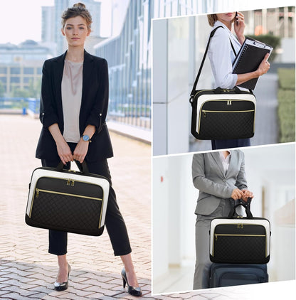 NEWHEY Laptop Bag 17.3 Inch Laptop Briefcase for Women Men Waterproof Shoulder Messenger Bag Large Computer Bag for Business Office Work College, Black&Beige