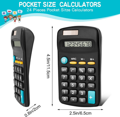24 Pack Basic Mini Calculators - 8 Digit Display, Solar Battery & AC Power, Handheld for Office, School & Home
