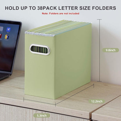 Oterri File Organizer, 2 Packs Small Storage Box, Cardboard File Folder Organizer, Collapsible File Box for Hanging File Folders Letter Size, Portable Filing Organizer with Handle (Green)