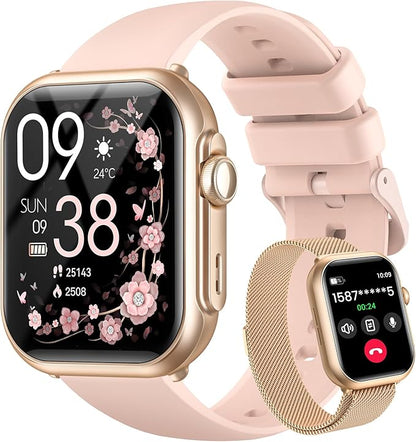 Smart Watches for Women Reloj Mujer: 30Day Battery Life Call Function Heart Rate SpO2 Sleep Tracker IP68 SwimProof 120 Exercise Modes Gym Running for Android iPhone 2 Bands