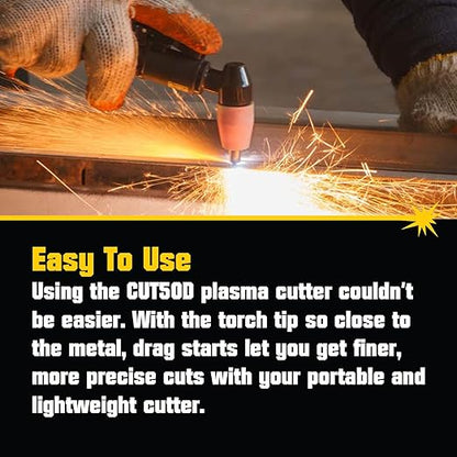 PrimeWeld 50A Air Inverter Plasma Cutter, Portable Plasma Cutting Machine, Premium and Rugged Plasma Cutter Kit, Automatic Dual Voltage 110V/220V AC with Plasma Torch, 1/2" Clean Cut, CUT50D