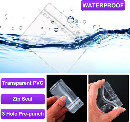 100 Pack Lanyards for ID Badges with Clear Name Tags, Reusable Lanyards Horizontal ID Card Badge Holders Plastic Name Badges for Men Women Kids Business School and Office Supplies (Purple)