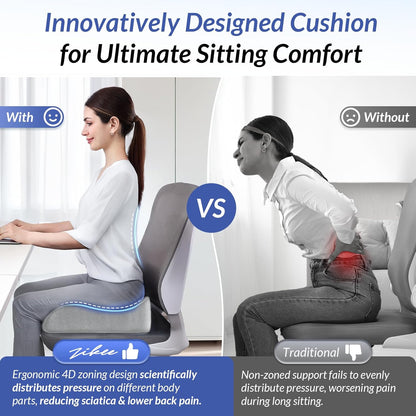 ZIKEE Car Seat Cushion for Driving with Cooling Gel, Ergonomic Memory Foam Seat Cushion for Car Provides Sciatica, Back, Tailbone Pain Relief and Intimate Ventilation, Anti-Slip & Breathable Cover