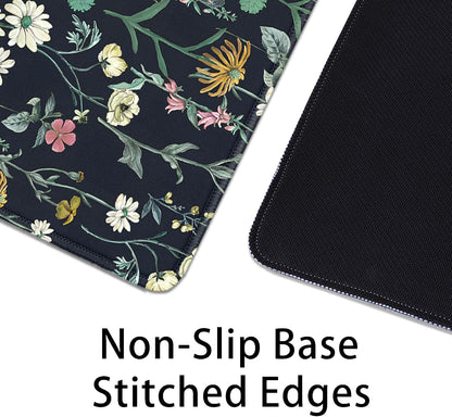 Dark Botanical Flowers Mouse Pad,Extended Black Plant Floral Mousepad Desk Pad with Stitched Edges,Non-Slip Waterproof Rubber Base Mouse Mat for Office Computer Keyboard Laptop Home(27.5x11.8 in)
