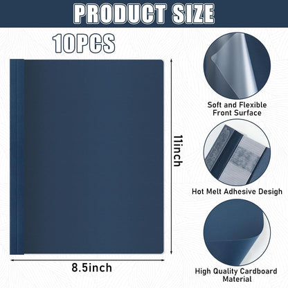10 Pcs Thermal Binding Covers, 8.5 x 11 Inch Letter Size, 1 Inch Spine Holds 240 Sheets, Clear Front Paper Back Report Cover Suitable for Schools Offices Presentation(Blue)