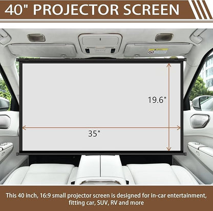 Projector Screen Small for Car, 40 inch 16:9, 4K HD, Portable Projection Screen Retractable, Manual Pull Down and Roll Up Mini Screen, Fitting Car, SUV, RV and More (Manual Rolling)