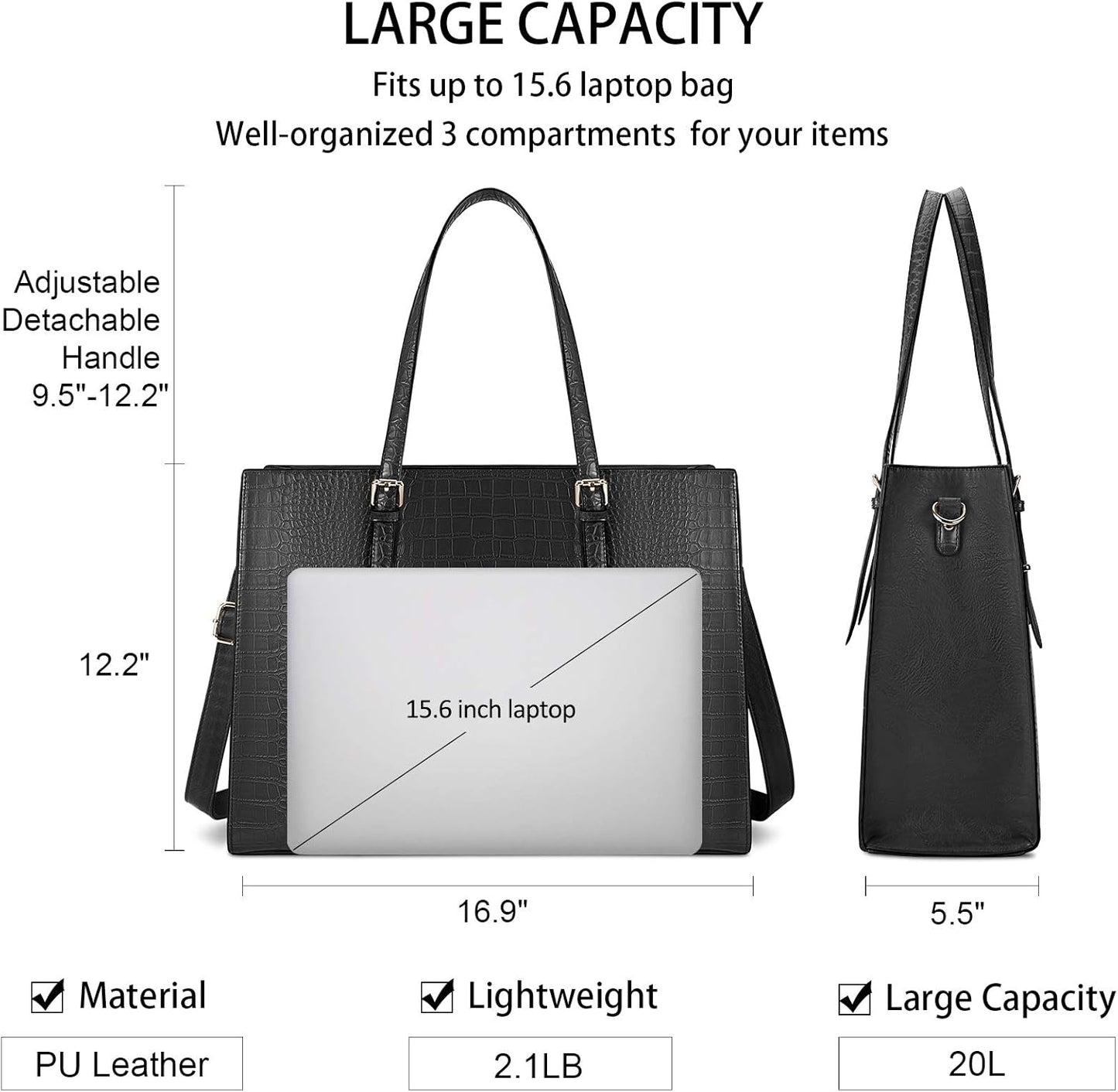 Laptop Bag for Women 15.6 inch Laptop Tote Bag Leather Classy Computer Briefcase for Work Waterproof Handbag Shoulder Bag Women Business Office Bag
