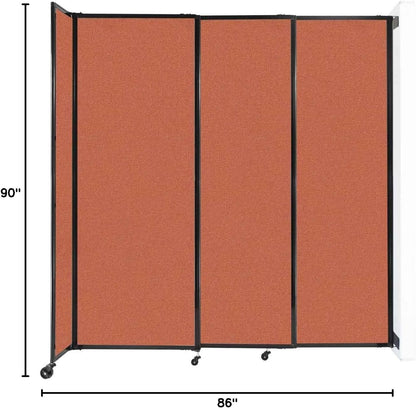 Wall-Mounted Sliding StraightWall Room Divider | Adjustable Widths | Locking Wheels | Room Separator | Up to 7'2" Wide x 7'6" Tall Papaya Fabric Panels