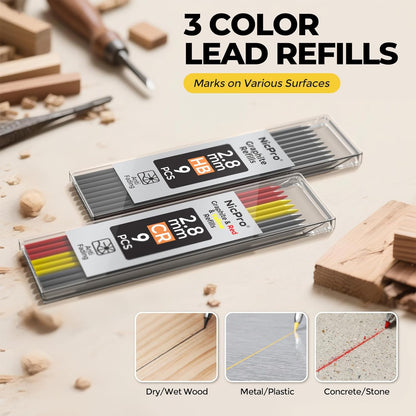 Nicpro Carpenter Pencil with Sharpener, CP3000 Carpenter Mechanical Pencils with 19 Refill, Deep Hole Marker for Construction, Heavy Duty Construction Pencil, Woodworking Tool for Architect Marking