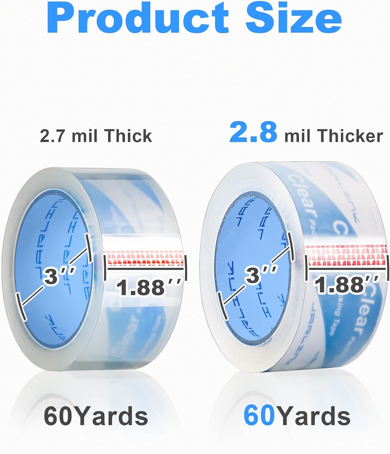 JARLINK Clearer Packing Tape 24 Rolls, Heavy Duty Packaging Tape for Shipping Packaging Moving Sealing, 2.8mil Thicker, 1.88 inches Wide, 60 Yards Per Roll, 1440 Total Yards