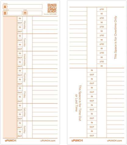 uPunch 100 Time Cards for CR1000 Digital Time Clock and Date Stamp