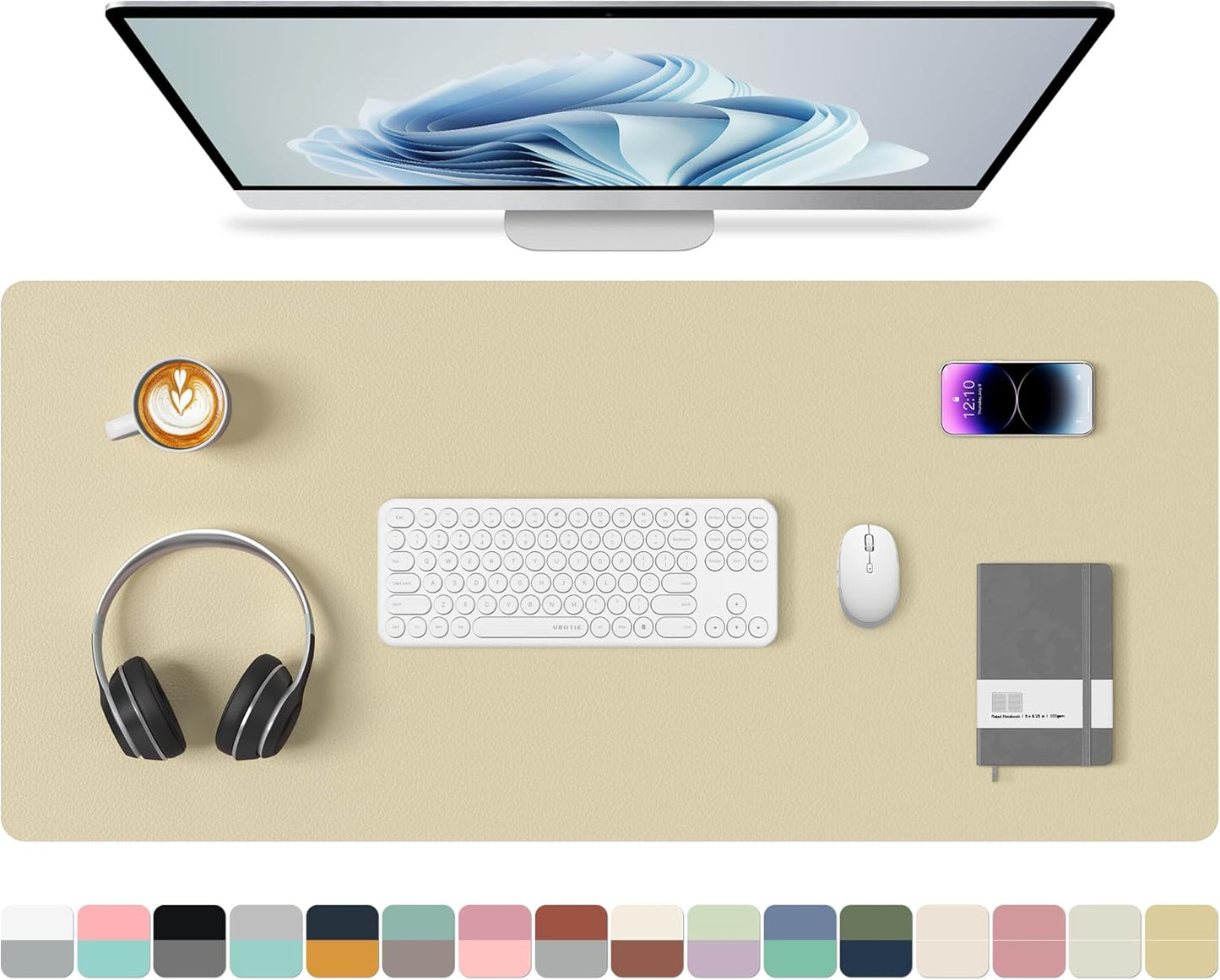 Aothia Double-Sided PU Leather Desk Pad - Non-Slip Large Mouse Pad & Desk Mat for Office, Home - Waterproof, Easy to Clean, Durable Dual-Sided Surface (Sand Beige, 23.6" x 13.7")