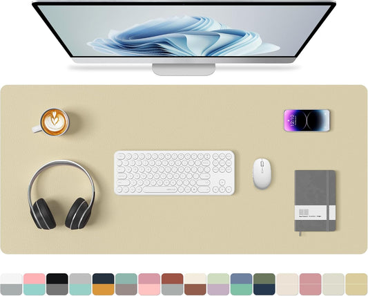 Aothia Double-Sided PU Leather Desk Pad - Non-Slip Large Mouse Pad & Desk Mat for Office, Home - Waterproof, Easy to Clean, Durable Dual-Sided Surface (31.5"x15.7", Sand Beige)
